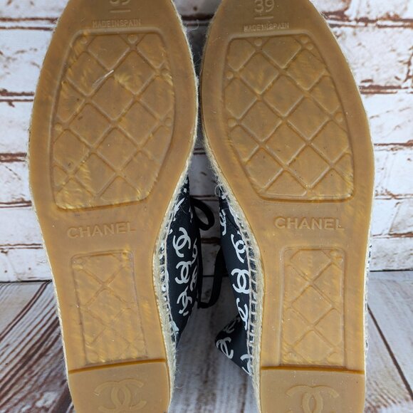 Chanel Lace-Up Espadrilles, Black and White, Size 8.5 Women - Picture 4 of 6